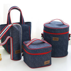 Denim Lunch Bag Insulated Portable Thermal Picnic Bag for Women Kids Thermo