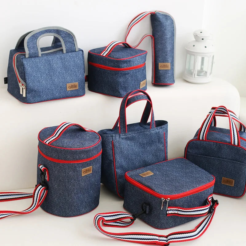 Denim Lunch Bag Insulated Portable Thermal Picnic Bag for Women Kids Thermo