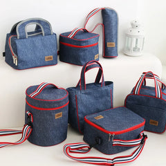 Denim Lunch Bag Insulated Portable Thermal Picnic Bag for Women Kids Thermo