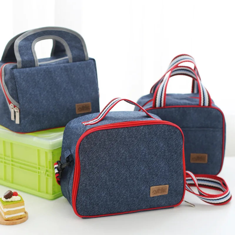 Denim Lunch Bag Insulated Portable Thermal Picnic Bag for Women Kids Thermo