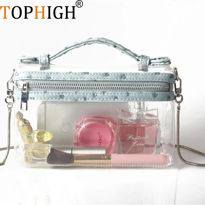 Embossed Ostrich Pattern Leather Portable Tote Clear Clutch Bag Lady Hand Bag