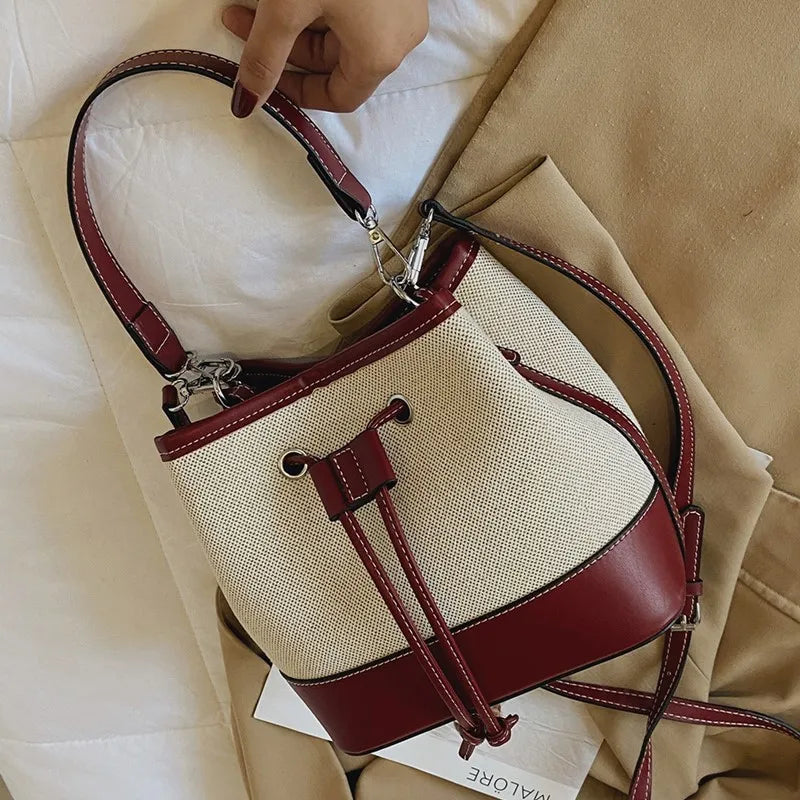 Canvas Drawstring Diagonal Bag Portable Bucket Bag