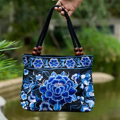 National Floral Embroidered Top-handle Handbag