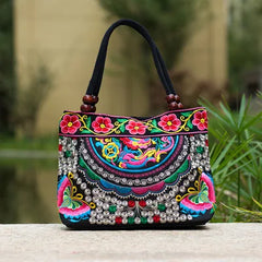 National Floral Embroidered Top-handle Handbag