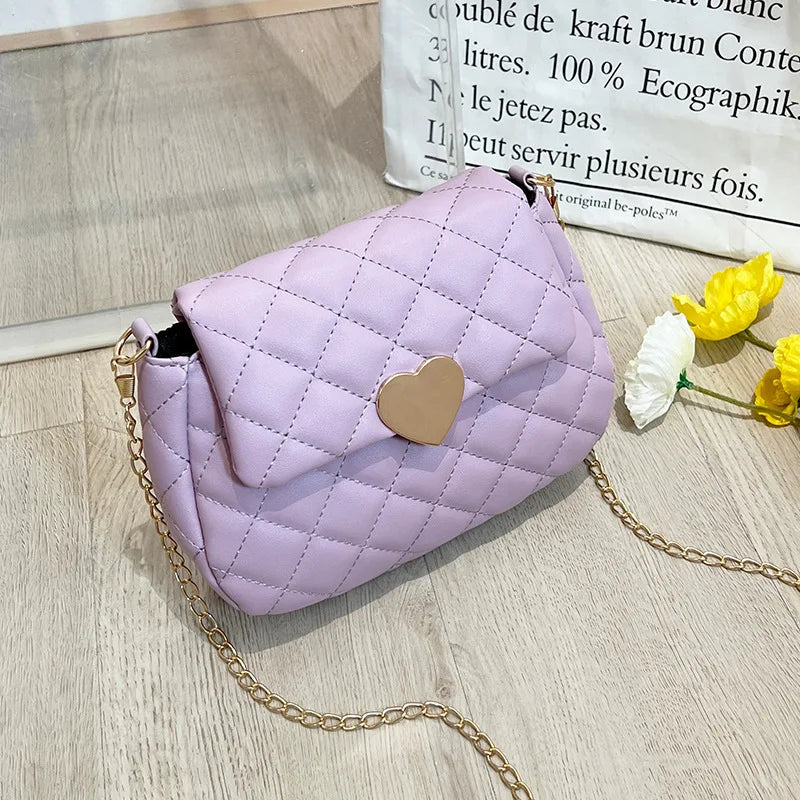 Heart Shape Embroidery Shoulder Bag PU Leather Chain Wallet