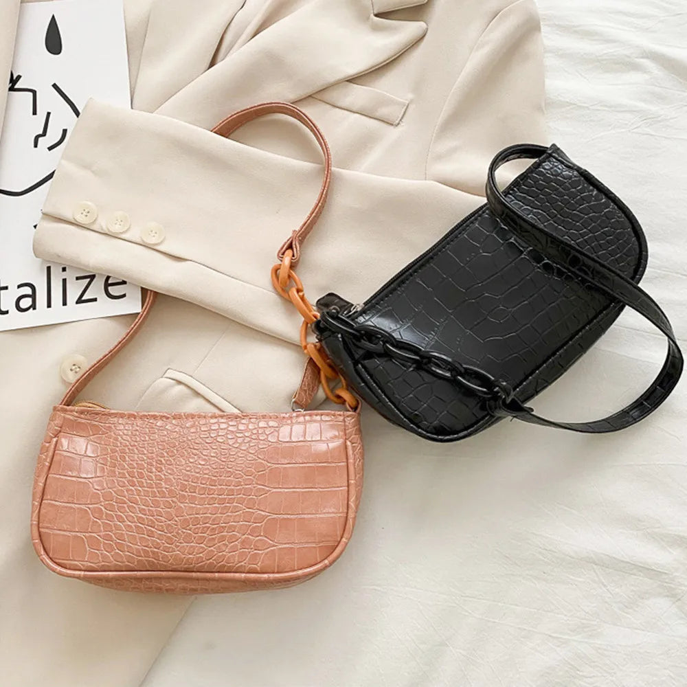 Chain Handbags Casual Totes Shoulder Bags Female Leather Solid Shopping Bag