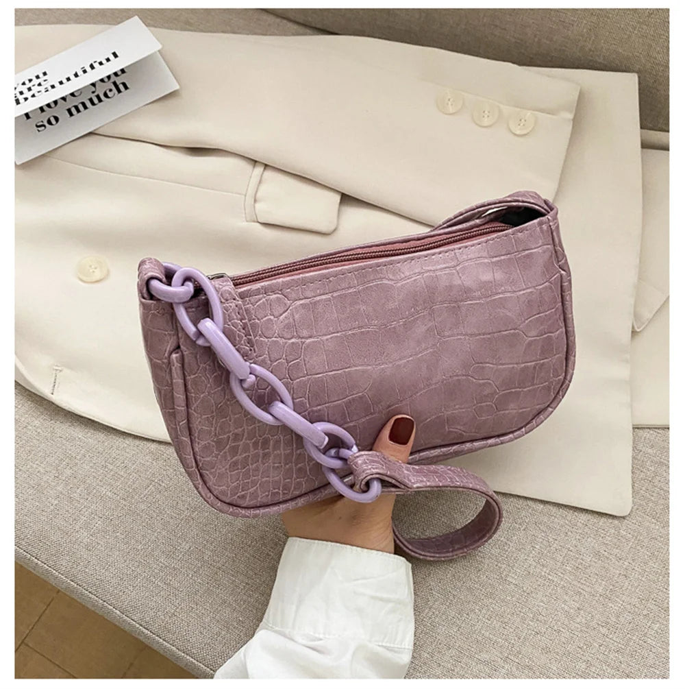 Chain Handbags Casual Totes Shoulder Bags Female Leather Solid Shopping Bag