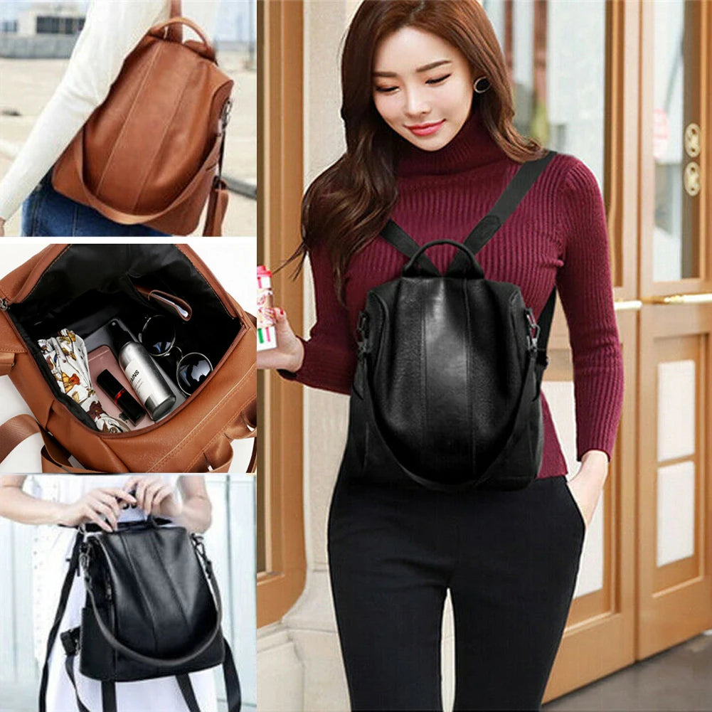 Female Anti-theft Backpack Classic PU Leather Solid Backpack Canta Shoulder Bags