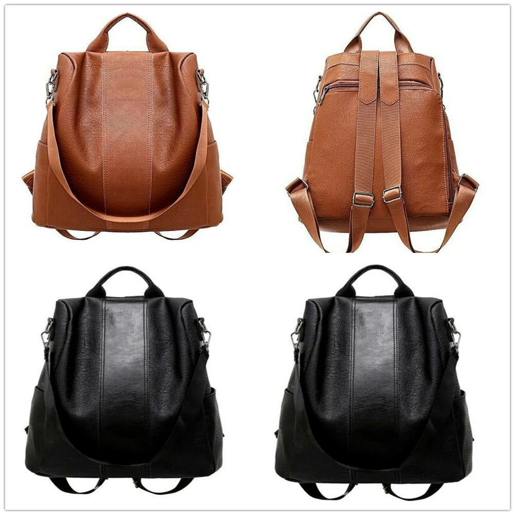 Female Anti-theft Backpack Classic PU Leather Solid Backpack Canta Shoulder Bags