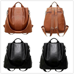 Female Anti-theft Backpack Classic PU Leather Solid Backpack Canta Shoulder Bags