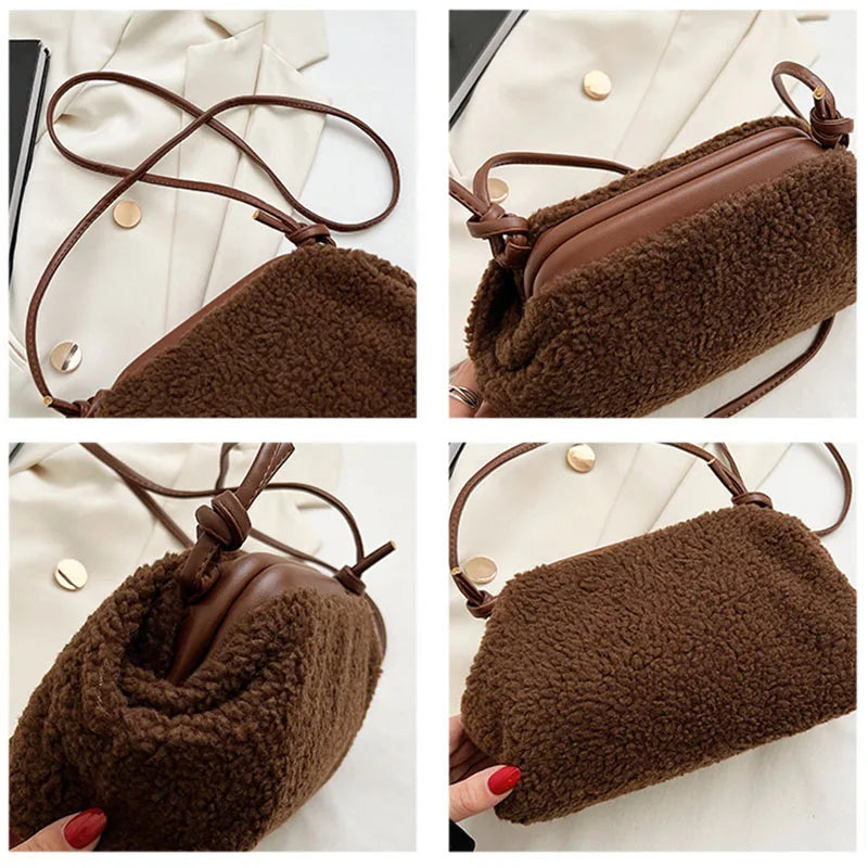 Female Small Cloud Bag Lamb Wool Shoulder Bags for Women Clip Clutch Fur Crossbo