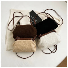 Female Small Cloud Bag Lamb Wool Shoulder Bags for Women Clip Clutch Fur Crossbo