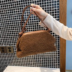 Female Small Cloud Bag Lamb Wool Shoulder Bags for Women Clip Clutch Fur Crossbo