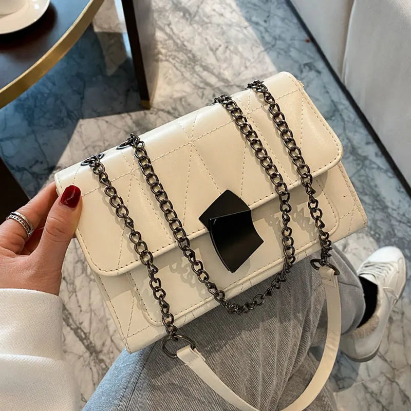 Women's Square Shoulder Bag High Pu Leather Chain Strap Crossbody Bag
