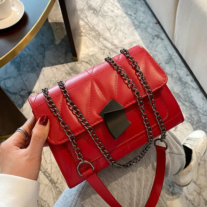 Women's Square Shoulder Bag High Pu Leather Chain Strap Crossbody Bag