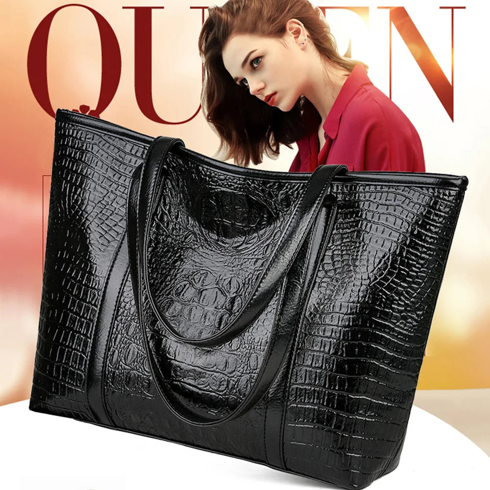 Women Large Capacity Crocodile Leather Shoulder Bag