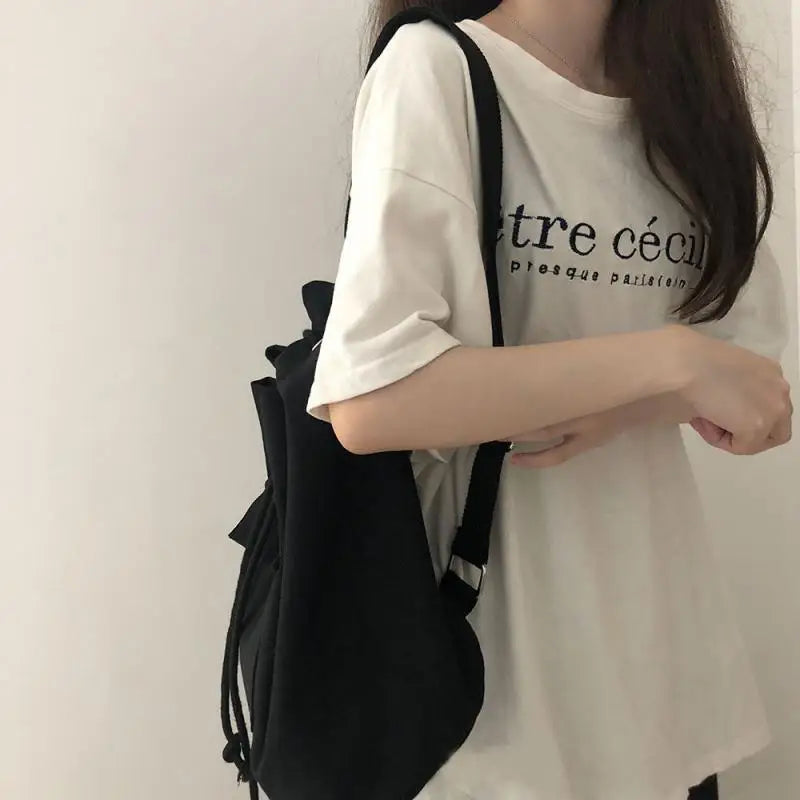 Canvas Drawstring Bucket Bag Large Capacity Backpack