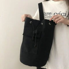 Canvas Drawstring Bucket Bag Large Capacity Backpack