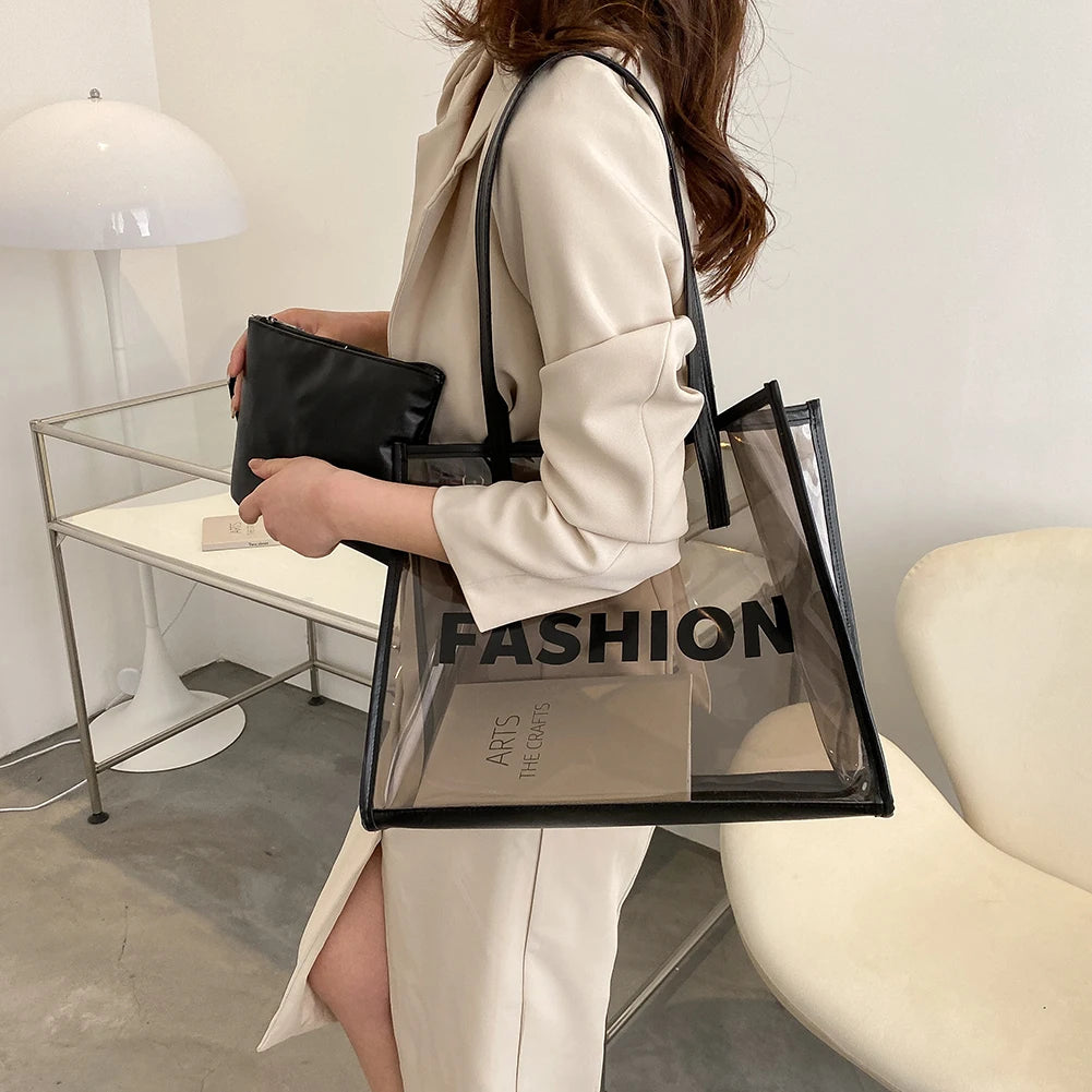 Summer Transparent PVC Shopping Bags for Women Shoulder Bags Large Capacity Tote