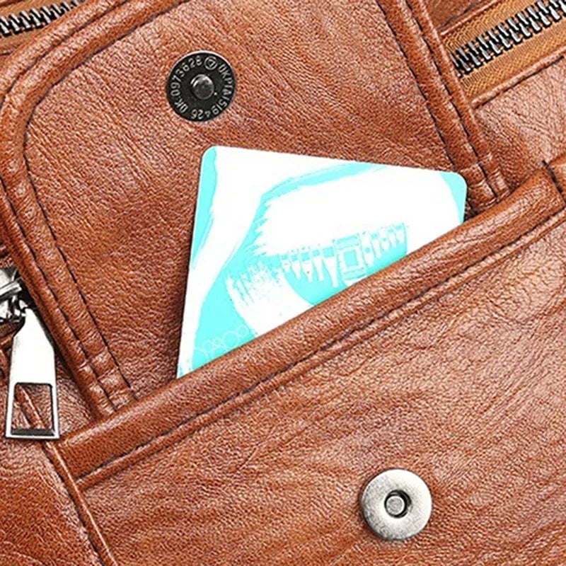 Women Zipper PU Leather Messenger Bags Multipurpose Backpack
