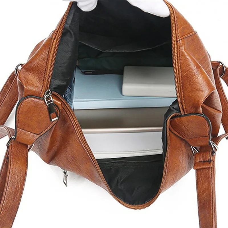 Women Zipper PU Leather Messenger Bags Multipurpose Backpack