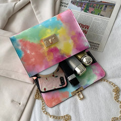 Rainbow PU Leather Messenger Bag Women Crossbody Girl Shoulder Bag