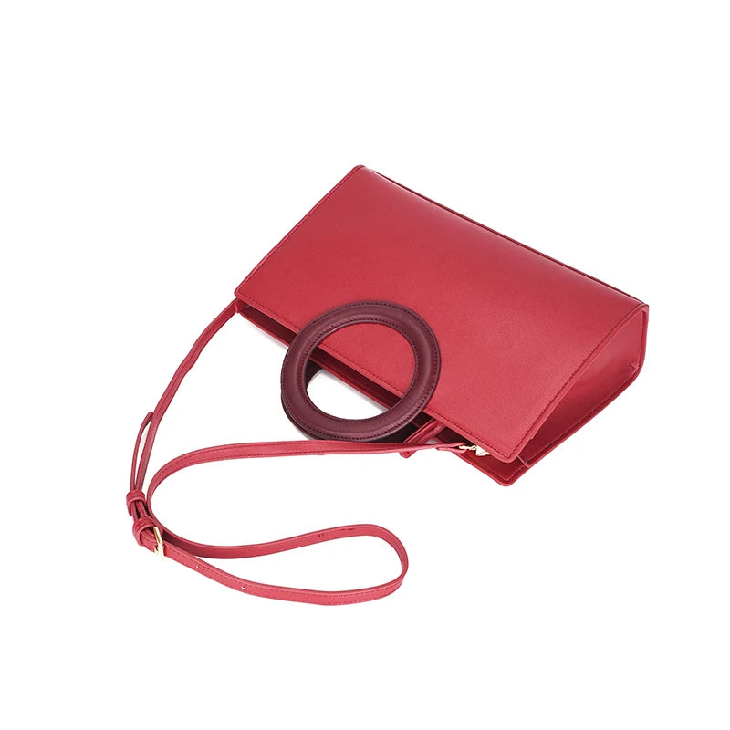 Red Circular Handle Ladies Tote Bag Shoulder Bag