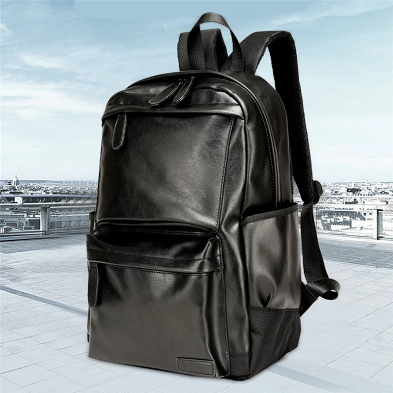 Waterproof Leather Backpack for Men -  Large Capacity Laptop Storage