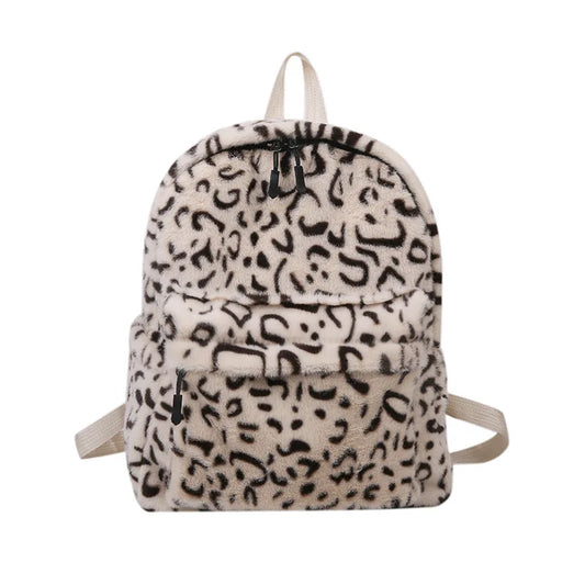 Leopard Print Plush Backpack Large Capacity School Bag