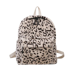 Leopard Print Plush Backpack Large Capacity School Bag