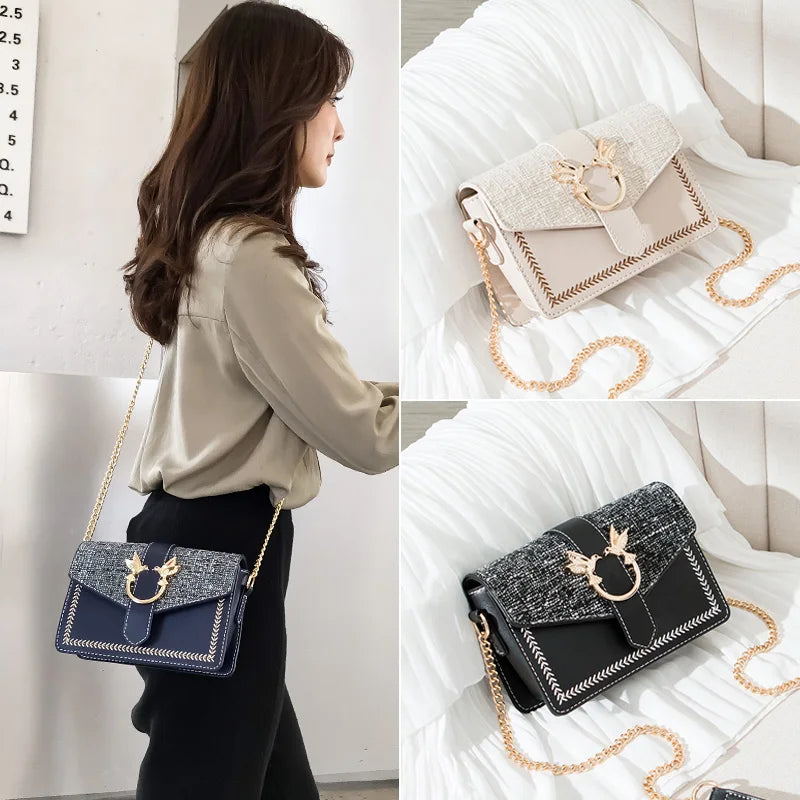 Vintage Chain Shoulder Bag Mini Crossbody Handbag Tote Female Flap Purse
