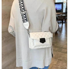 Women Bag Wide Shoulder Strap Bag Crossbody Bags Chain Rhombus PU Leather