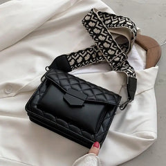 Women Bag Wide Shoulder Strap Bag Crossbody Bags Chain Rhombus PU Leather