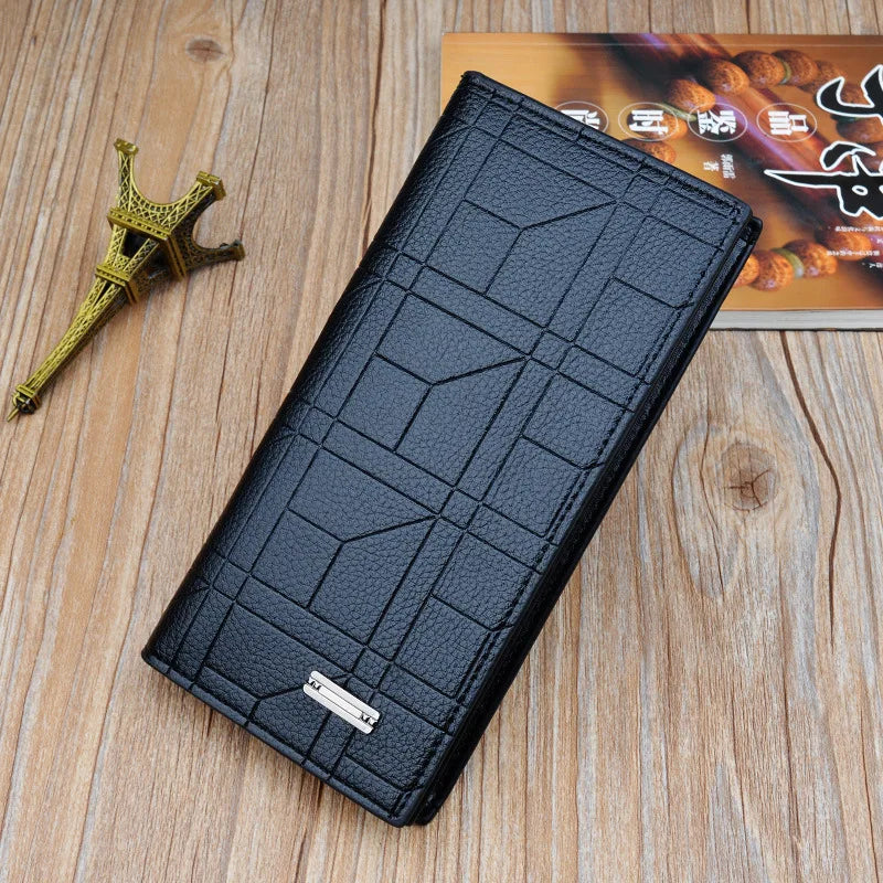 Men Long Wallet Embossed Vertical Suit Bag Large Capacity Soft Wallet Clutch