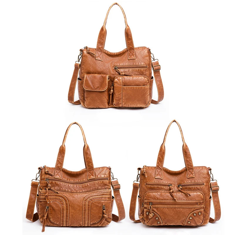 Women's Soft PU Leather Messenger Bag High-capacity Shoulder Handbag