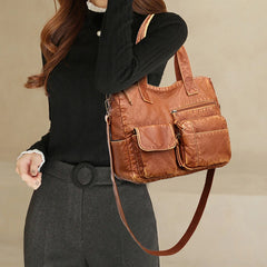 Women's Soft PU Leather Messenger Bag High-capacity Shoulder Handbag