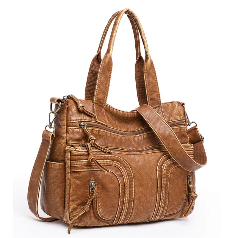 Women's Soft PU Leather Messenger Bag High-capacity Shoulder Handbag