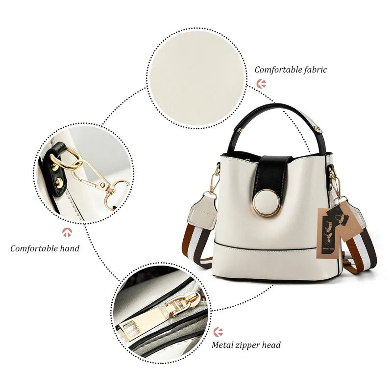Bucket Shoulder Bag Women PU Leather Vintage Lady Handbag