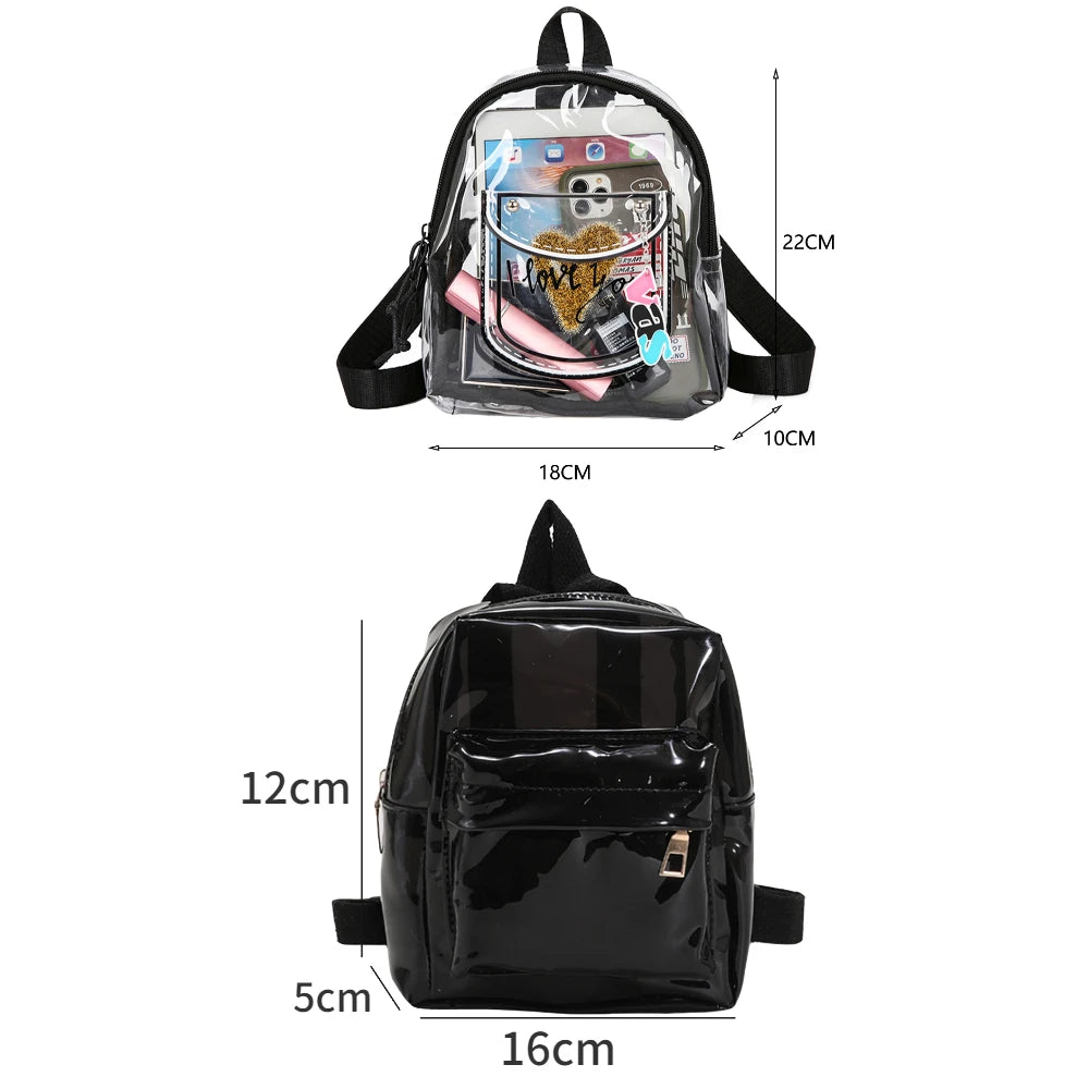 Mini Women Backpack Transparent PVC Girls School Bags Student Small Bookbags