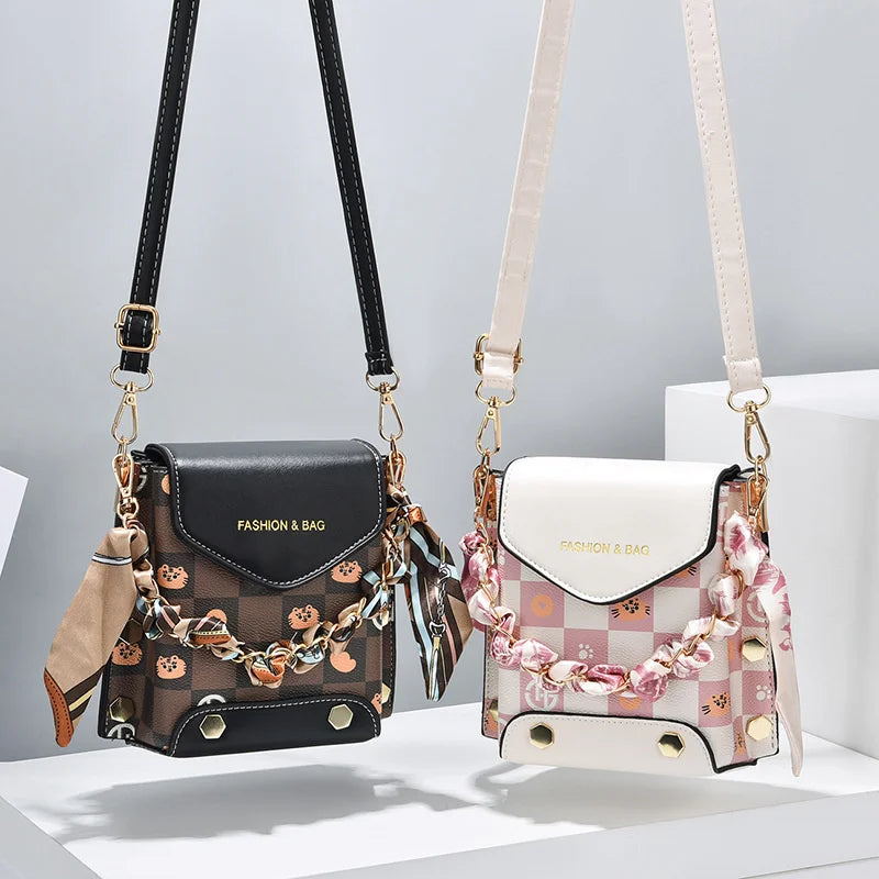 One Shoulder Net Red Small Square Bag Women's Texture Mini Mobile Phone Bag