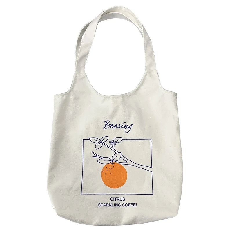 Orange Canvas Bag Japanese Student Vest Ins Printing Handbags