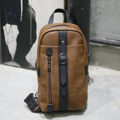 PU Leather Men's Crossbody Bag Single Shoulder Chest Sling Pack Bag