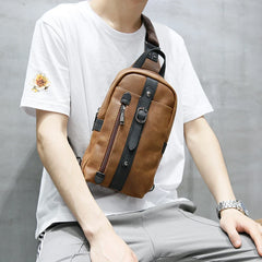 PU Leather Men's Crossbody Bag Single Shoulder Chest Sling Pack Bag