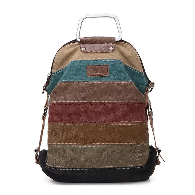 Patchwork Block Canvas Backpack Rucksack Girls School Bag