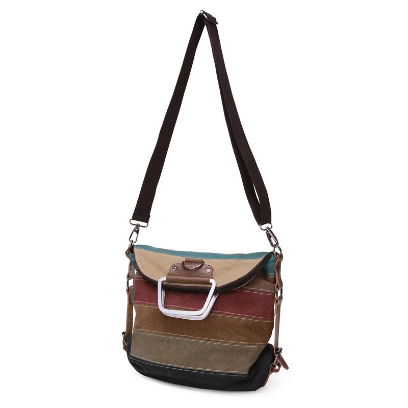 Patchwork Block Canvas Backpack Rucksack Girls School Bag