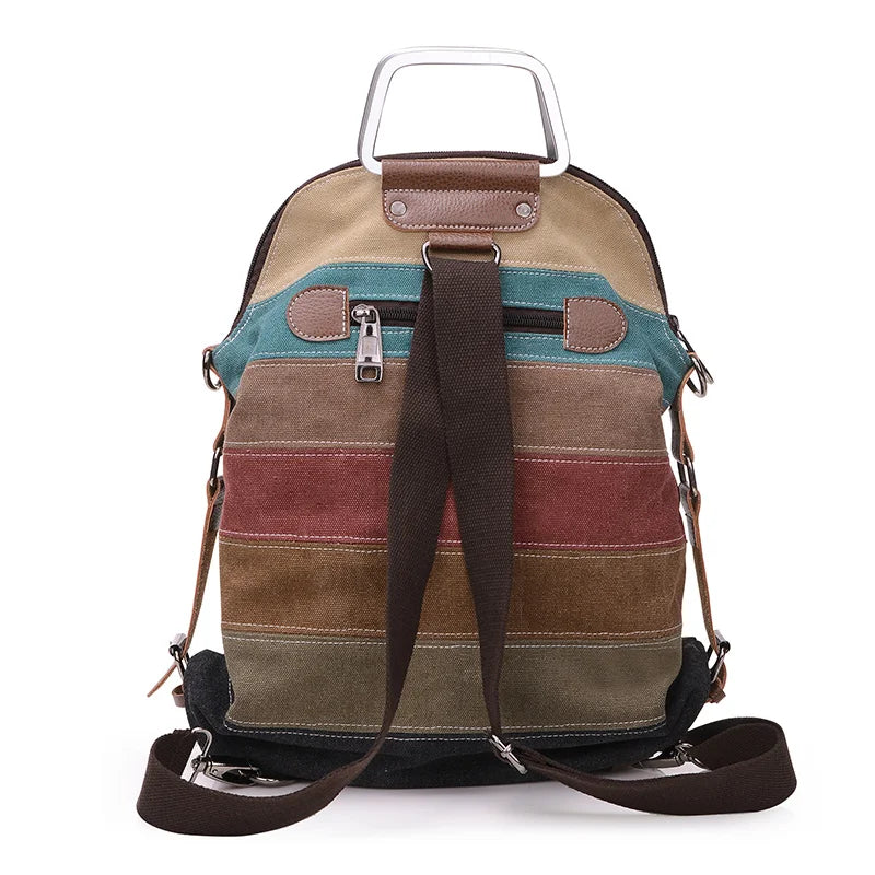 Patchwork Block Canvas Backpack Rucksack Girls School Bag