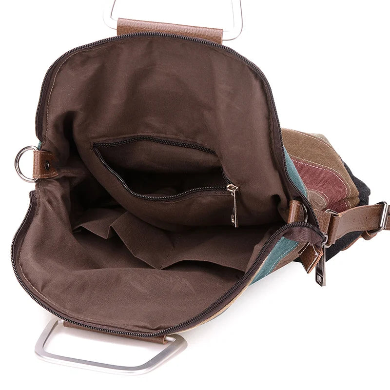 Patchwork Block Canvas Backpack Rucksack Girls School Bag
