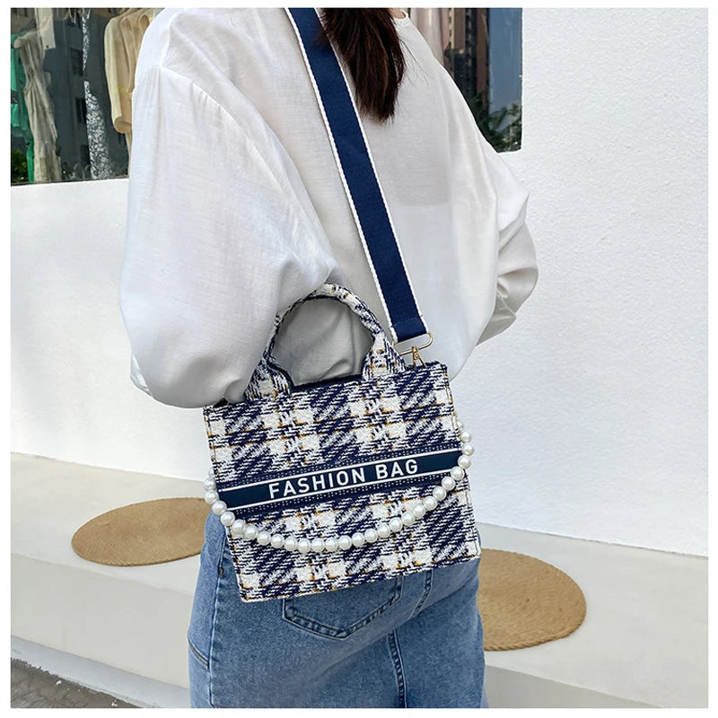 Plaid Handheld Tote Bag For Women