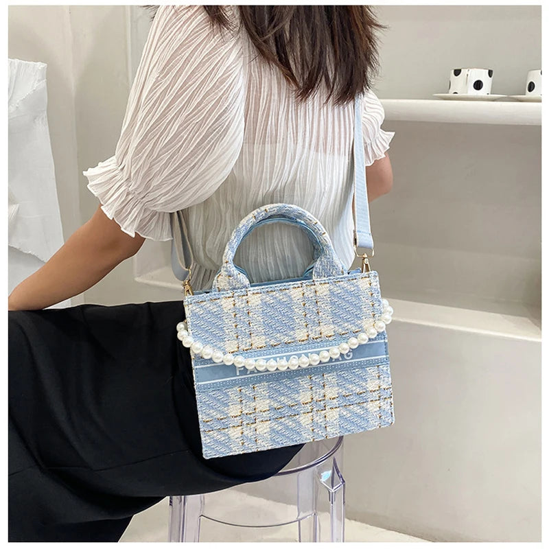 Plaid Handheld Tote Bag For Women