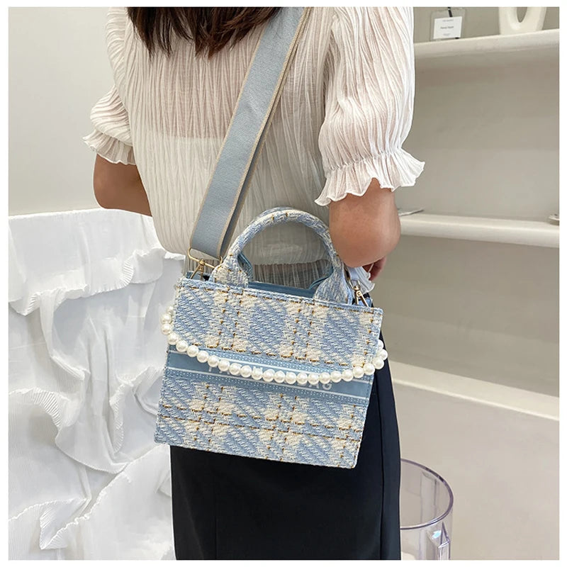 Plaid Handheld Tote Bag For Women